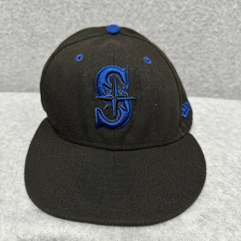 New Era Seattle Mariners 59FIFTY Fitted Hat 7 1/4 Black Royal‎ Blue MLB Cap